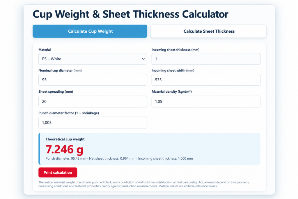 Thermoforming Cup Weight Calculator